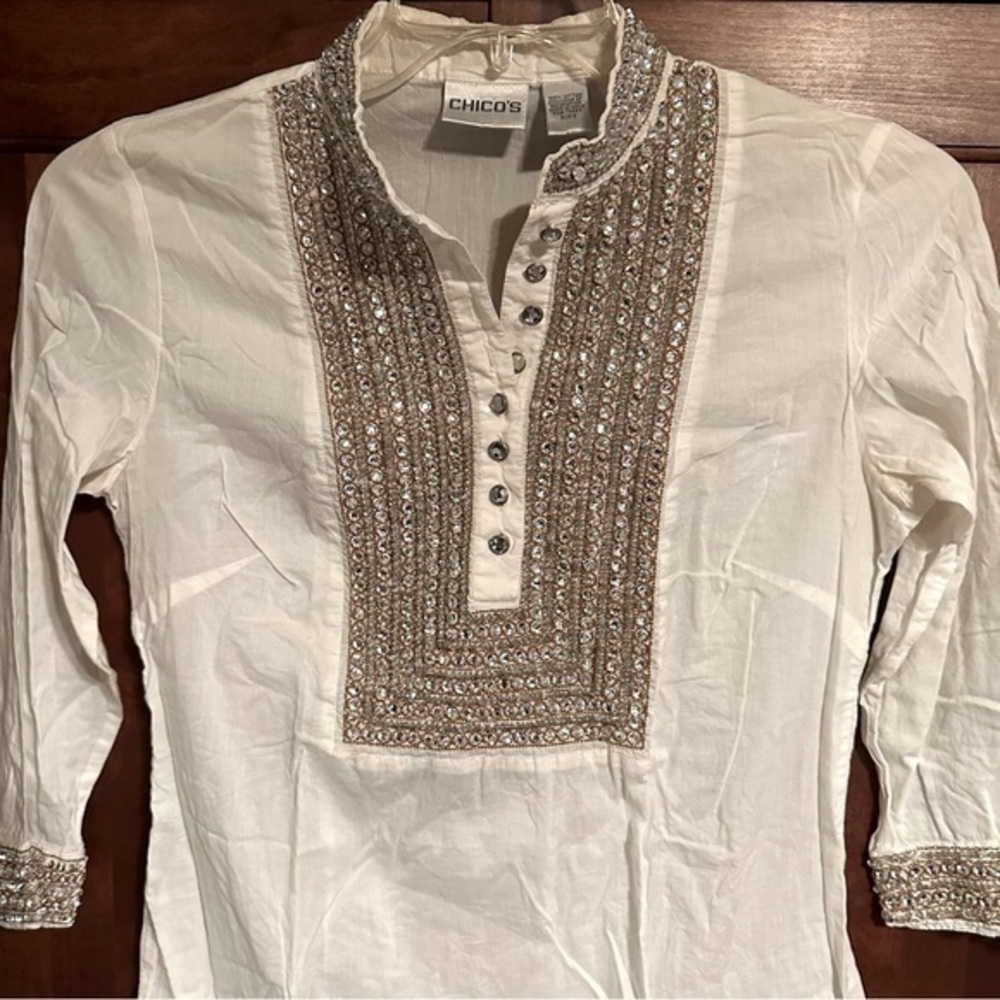Chicos Brilliant Bling Tunic with crystal embellishments Size S It#C74
